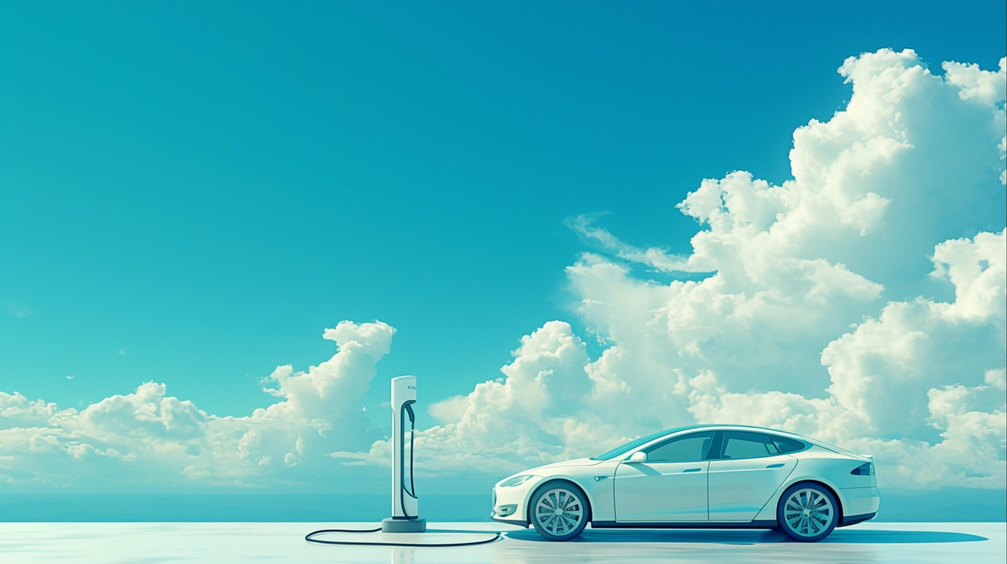 Dreamy exterior electric car in the blue sky