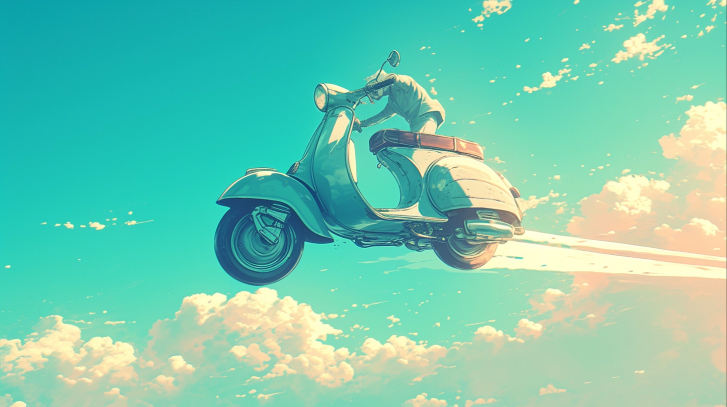 Dreamy exterior scooter motorbike in the blue sky