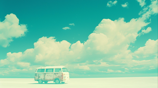 Dreamy exterior van in the blue sky