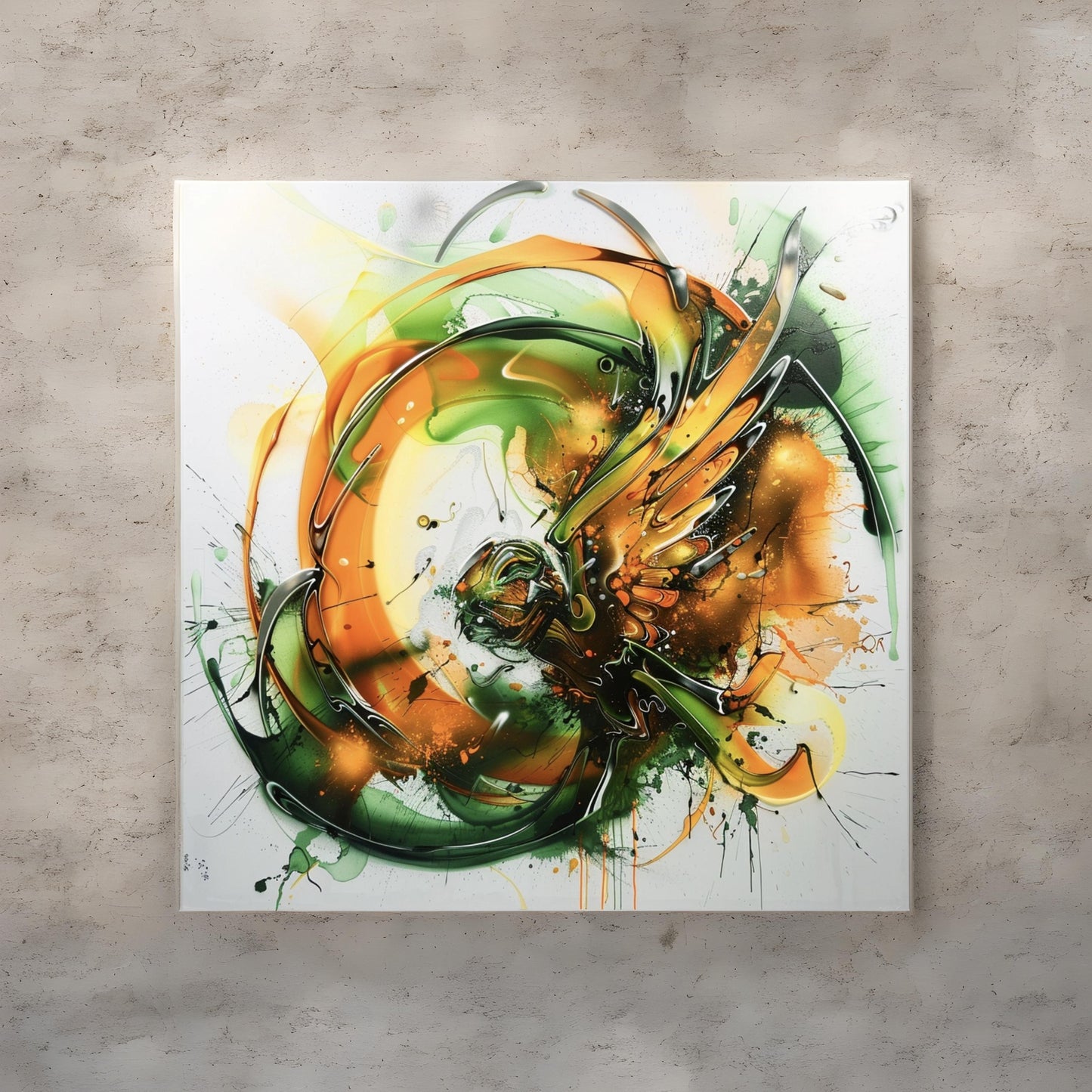 Graffiti art of cartoon atheism religion elaborate acrylic spray paint by Yoji Shinkawa Nick Edwards style with bold brushstrokes romantic glazing orange green yellow white