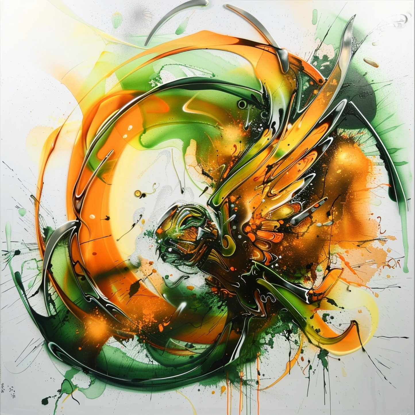 Graffiti art of cartoon atheism religion elaborate acrylic spray paint by Yoji Shinkawa Nick Edwards style with bold brushstrokes romantic glazing orange green yellow white