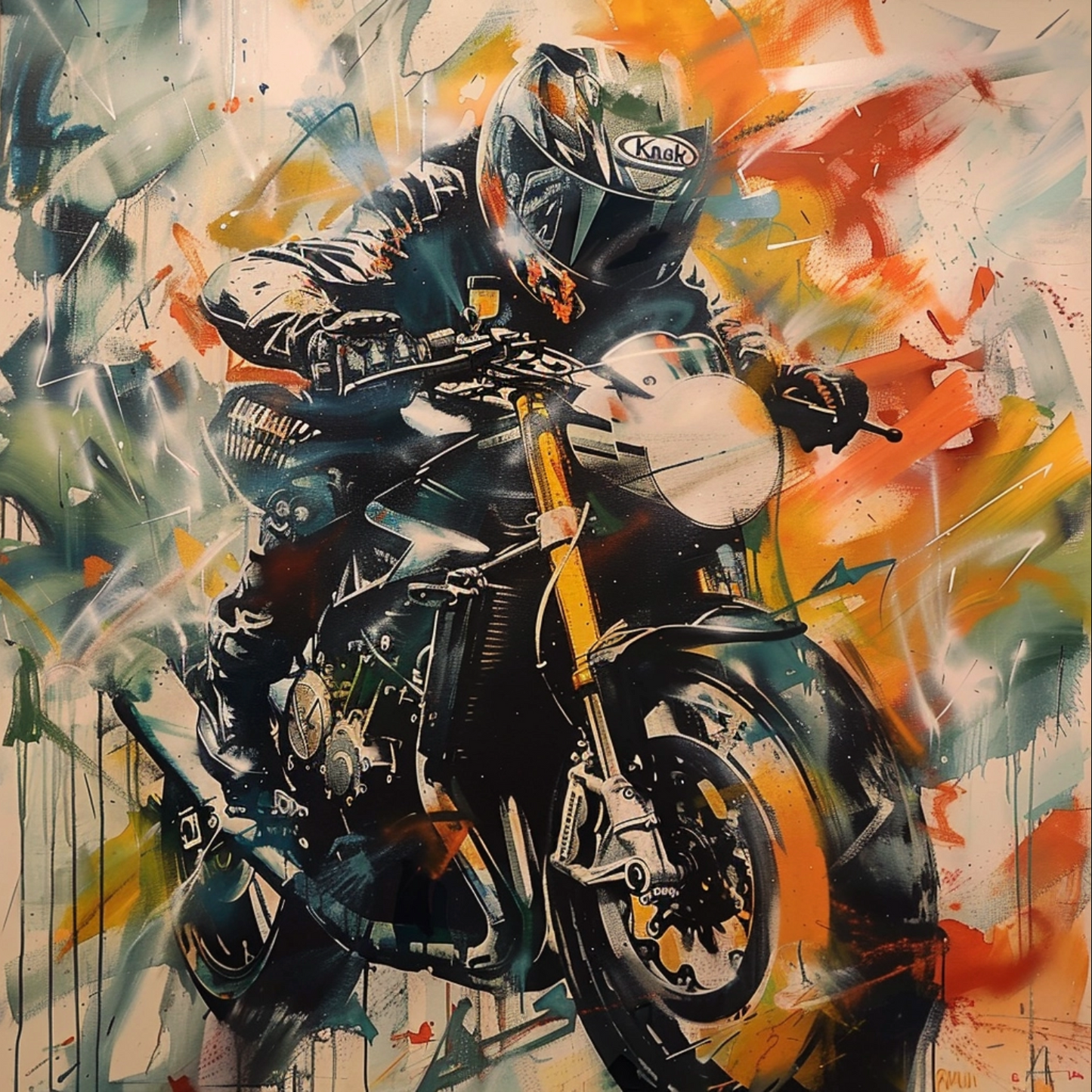 Graffiti art of cartoon representing custom motorcycle