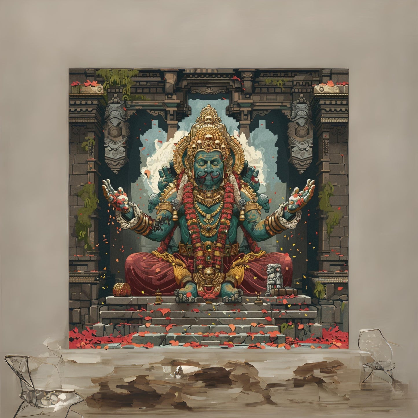 Hinduism religion in pixel art style