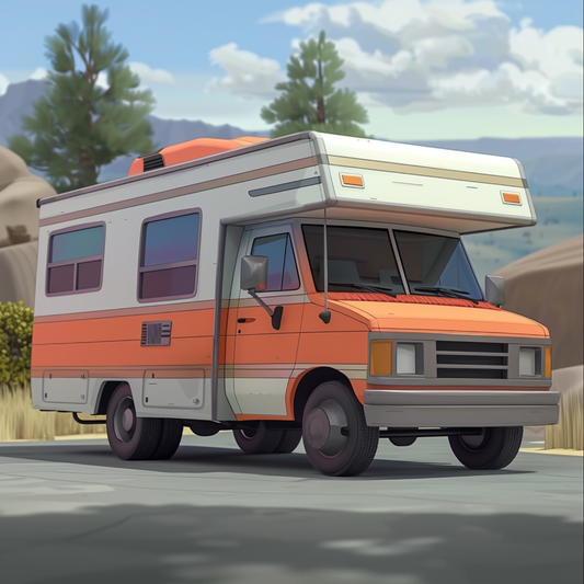 Image of motorhome like in an pixar movie style