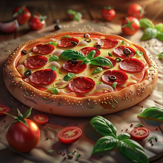 Image of pizza like in an pixar movie style