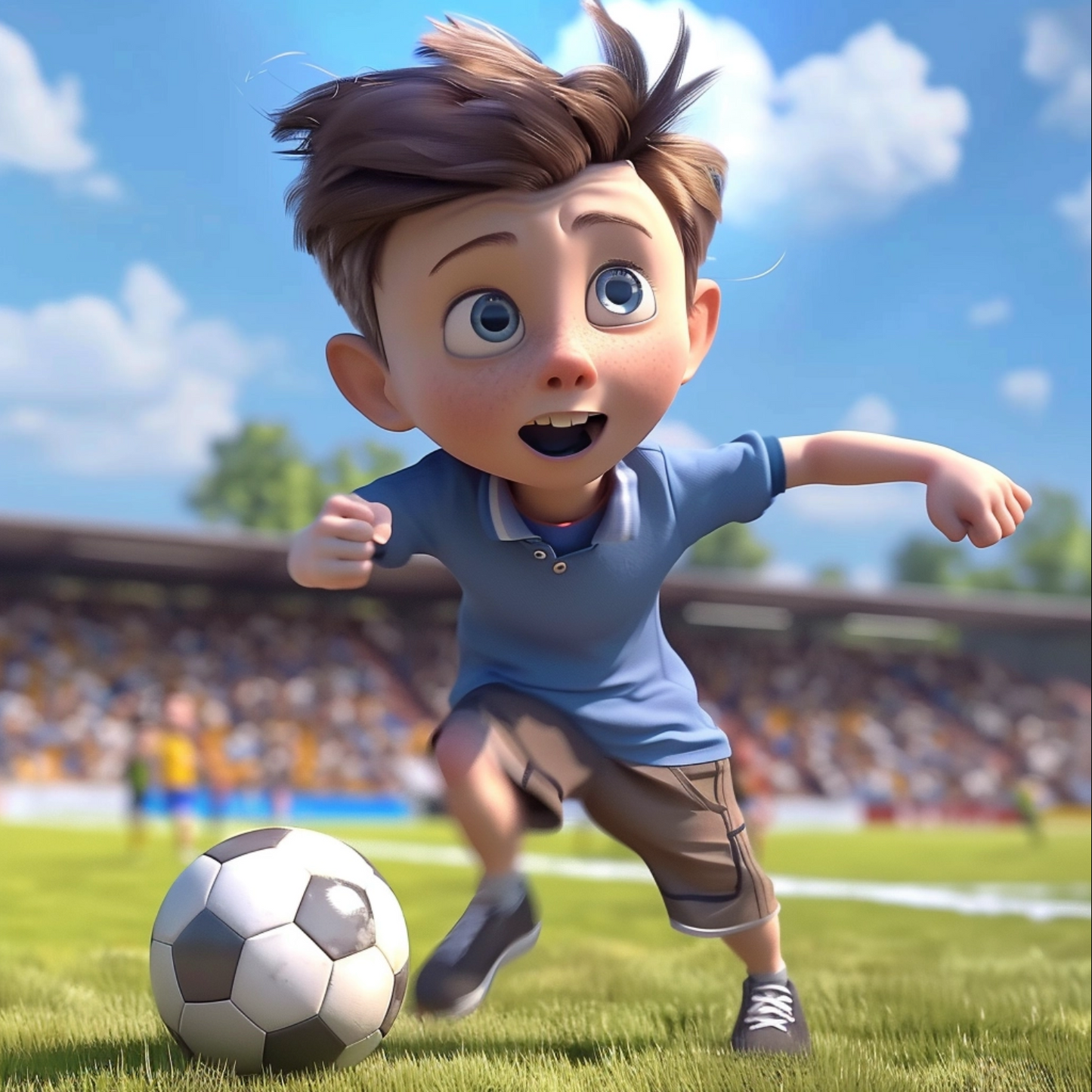 Image of soccer like in an pixar movie style