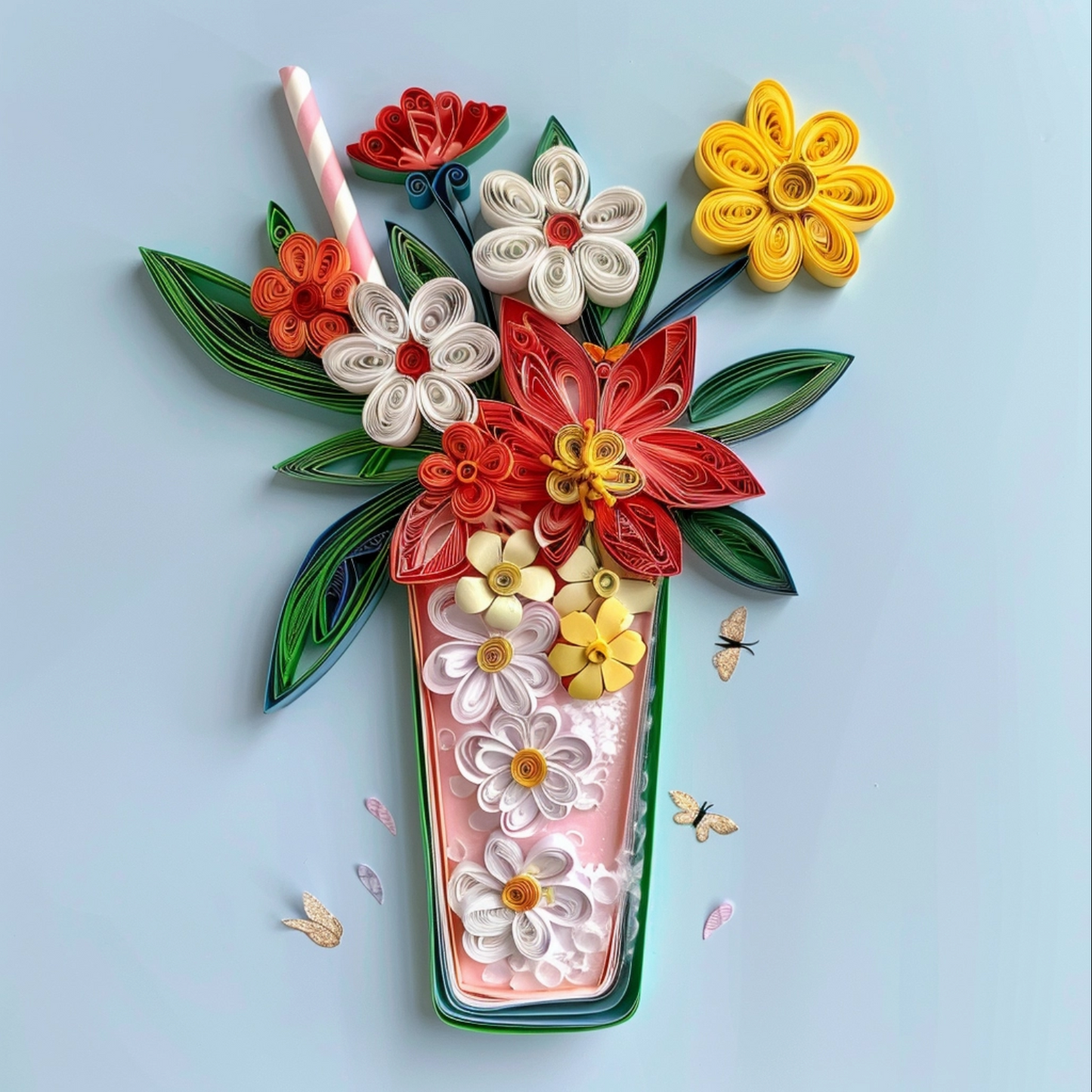 Milkshakethe drink with leaves and flowers