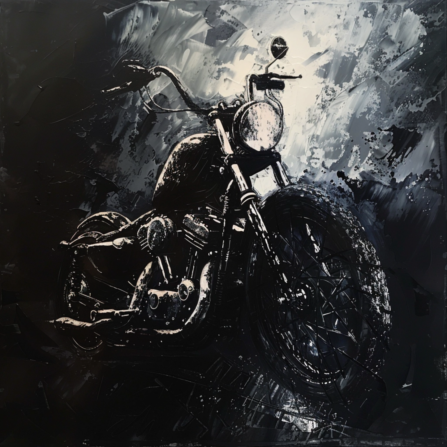 Oil painting on canvas in the baroque style of cafe racer motorcycle