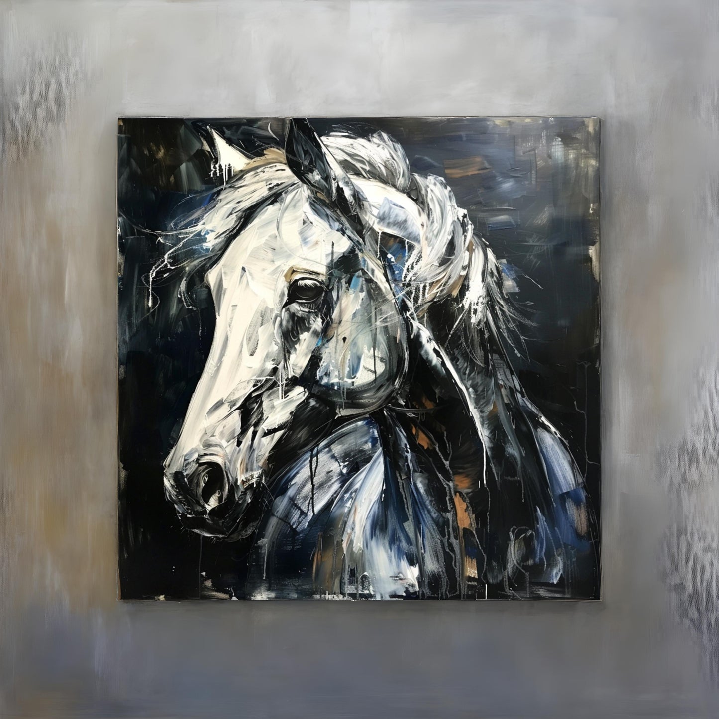 Oil painting on canvas in the baroque style of horse animal