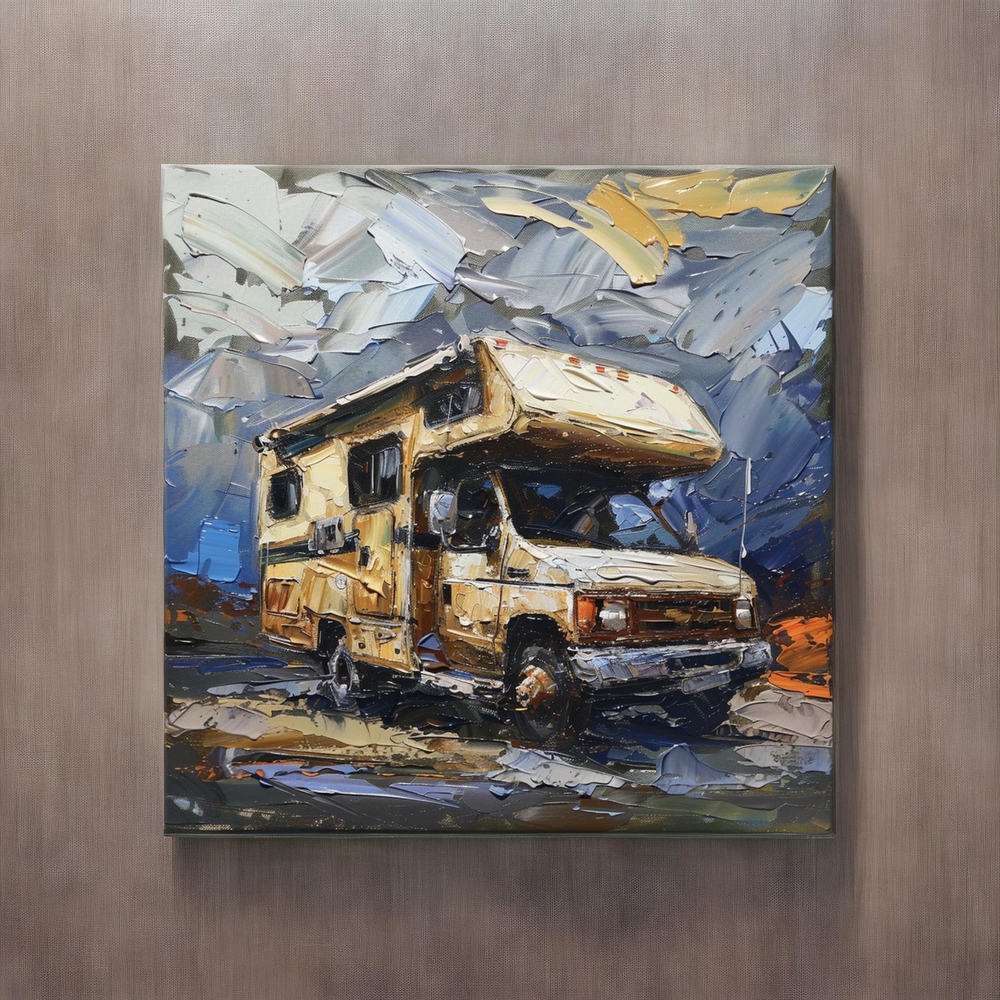 Oil painting on canvas in the baroque style of motorhome