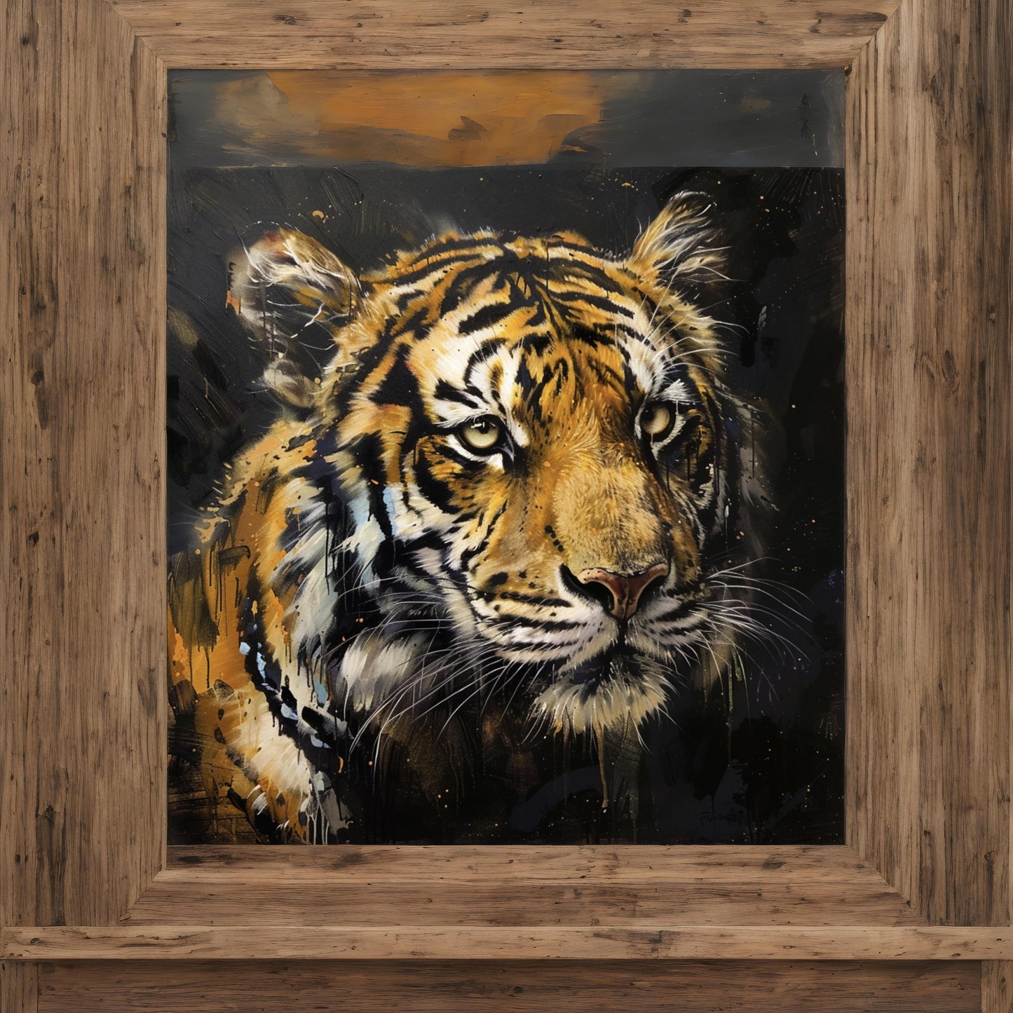 Oil painting on canvas in the baroque style of tiger animal