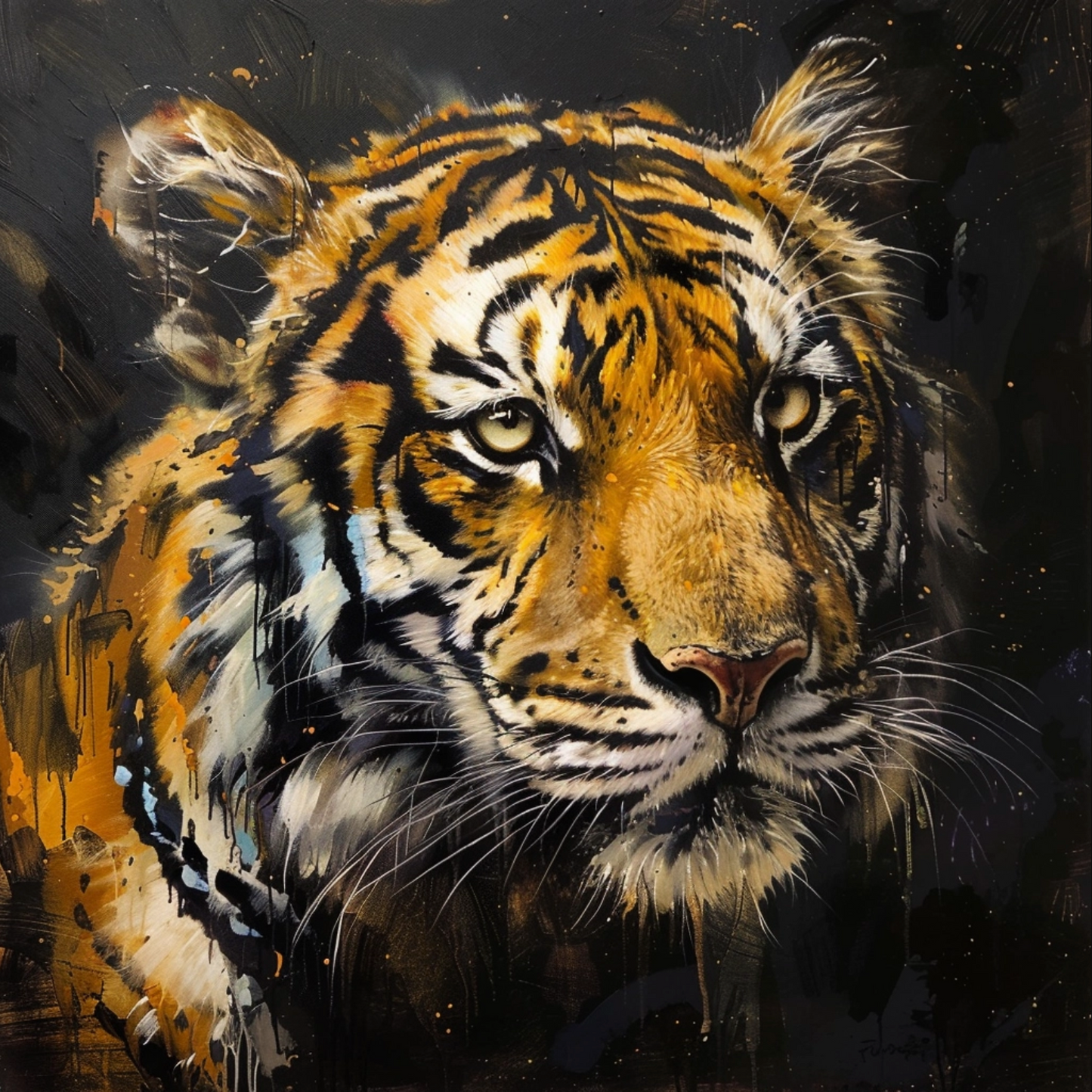 Oil painting on canvas in the baroque style of tiger animal