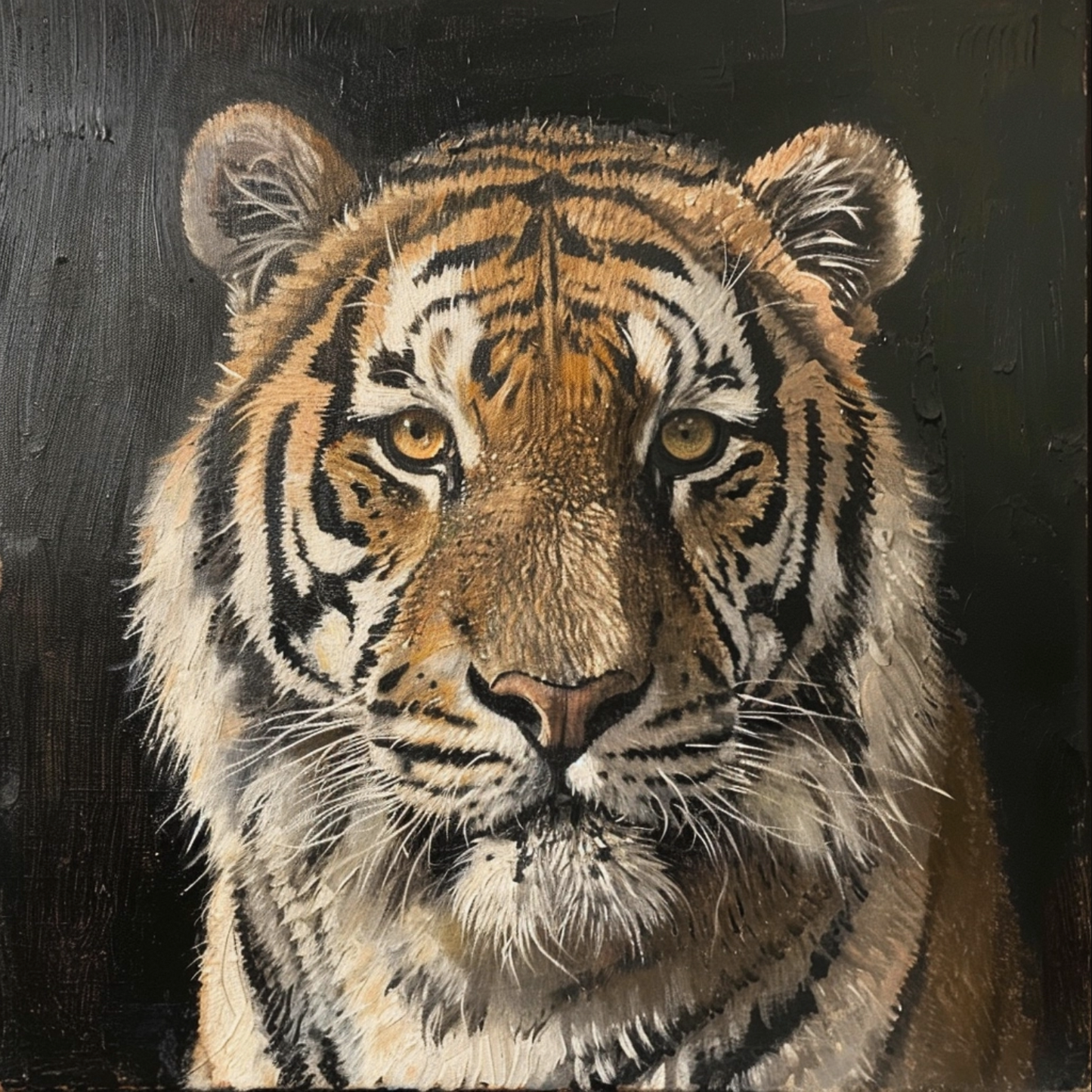 Oil painting on canvas in the baroque style of tiger animal