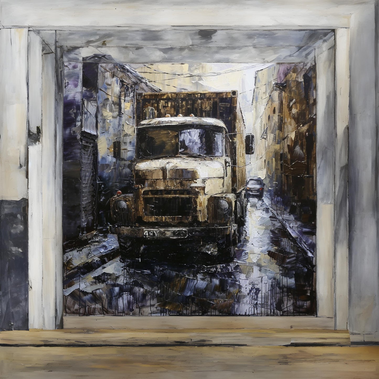 Oil painting on canvas in the baroque style of trucks