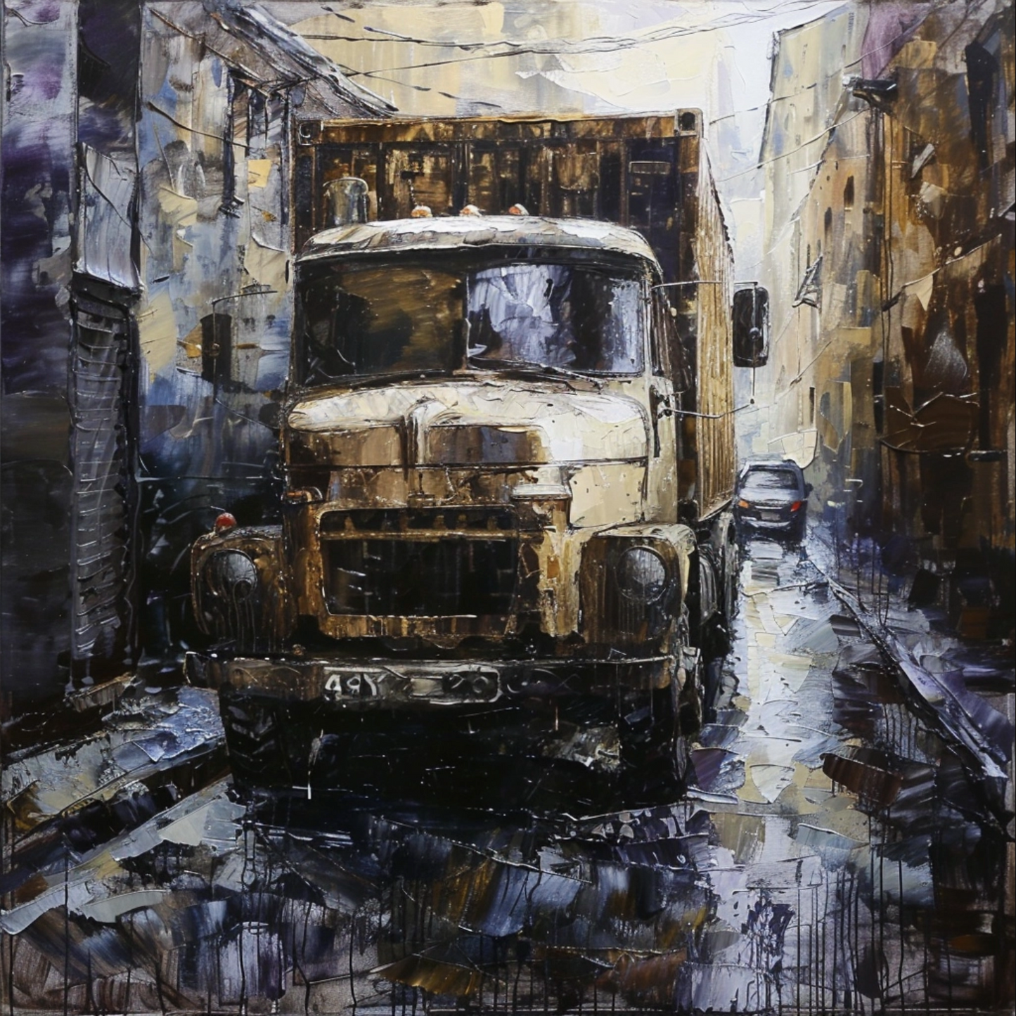 Oil painting on canvas in the baroque style of trucks