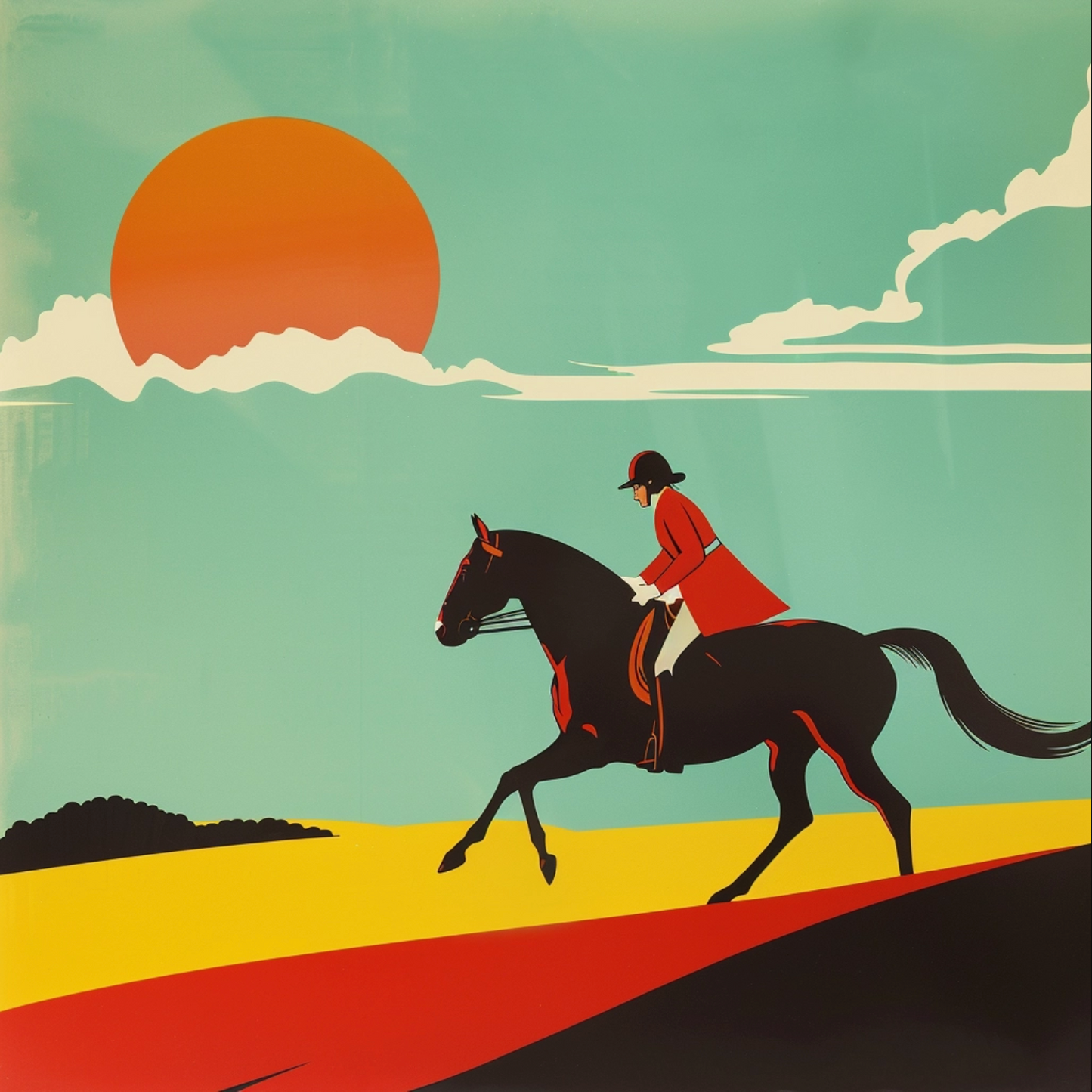 Peter Savilles graphic design depicting a cute horse riding