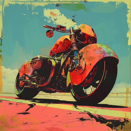 Peter Savilles graphic design depicting a cute side car motorcycle