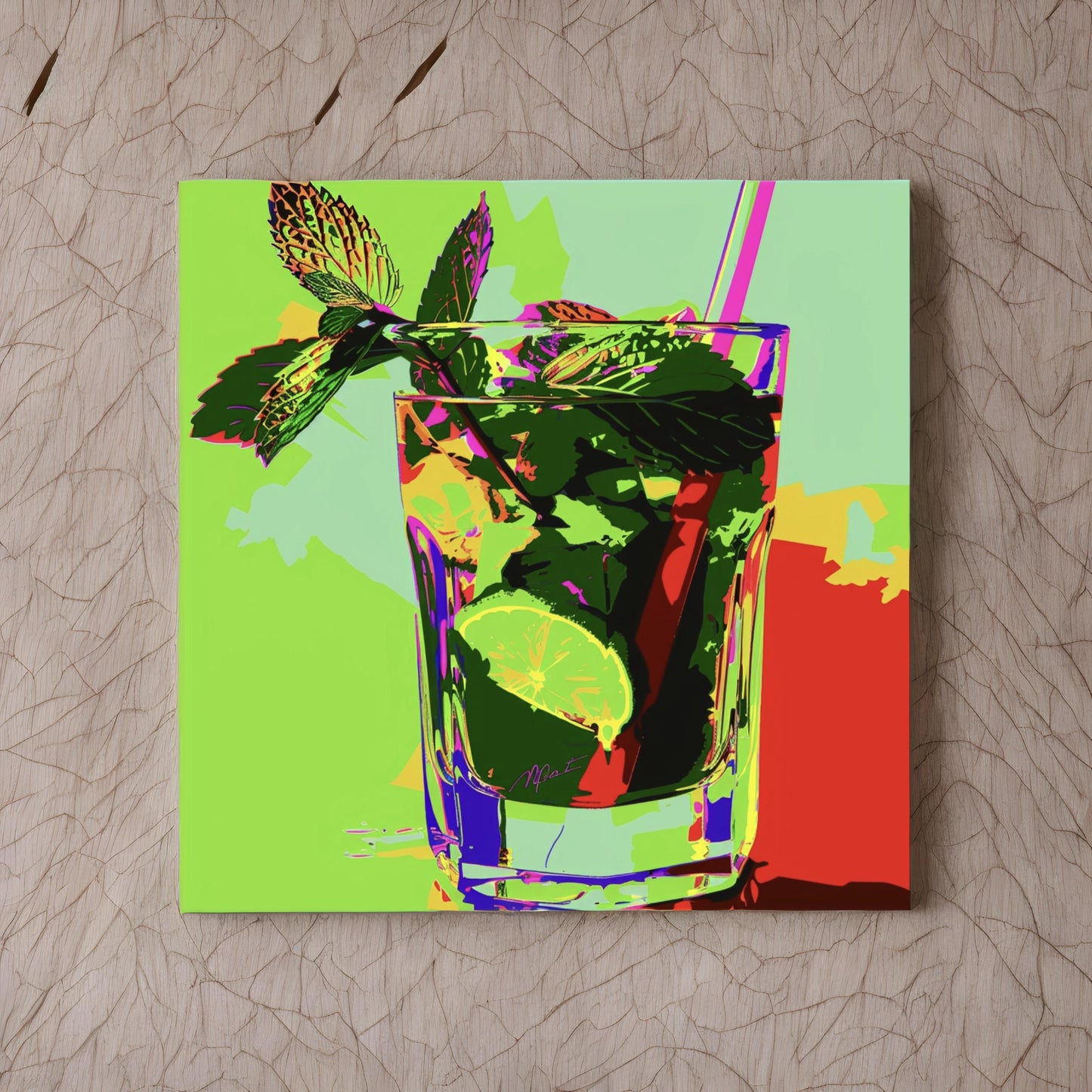 Pop art image of mojito drink bold colors Andy Warhol style stylize