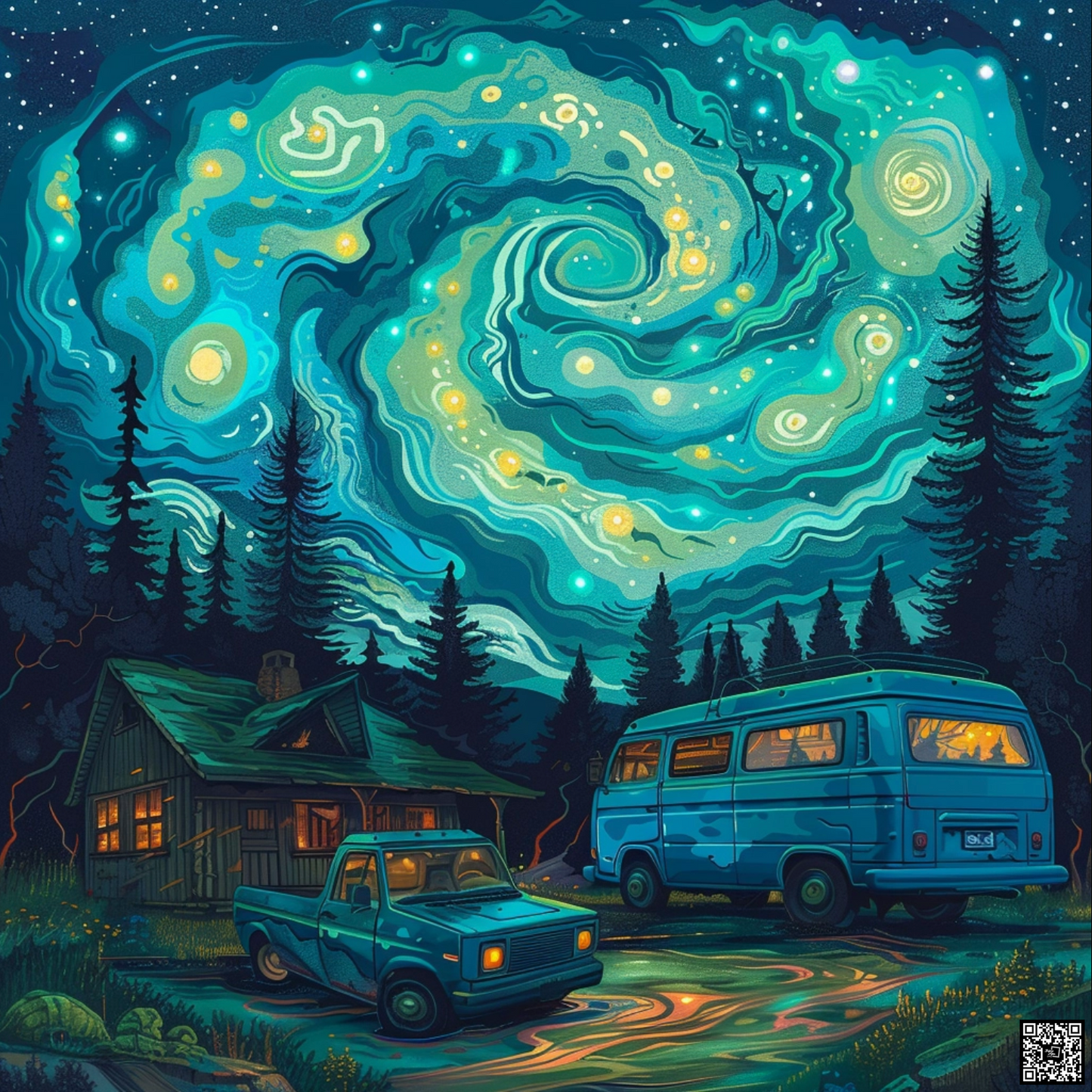 A blue starry van by night