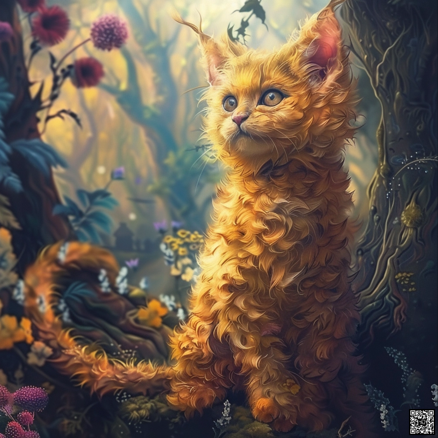 A magical dreamlike cat animal in the style of Hayao Miyazaki