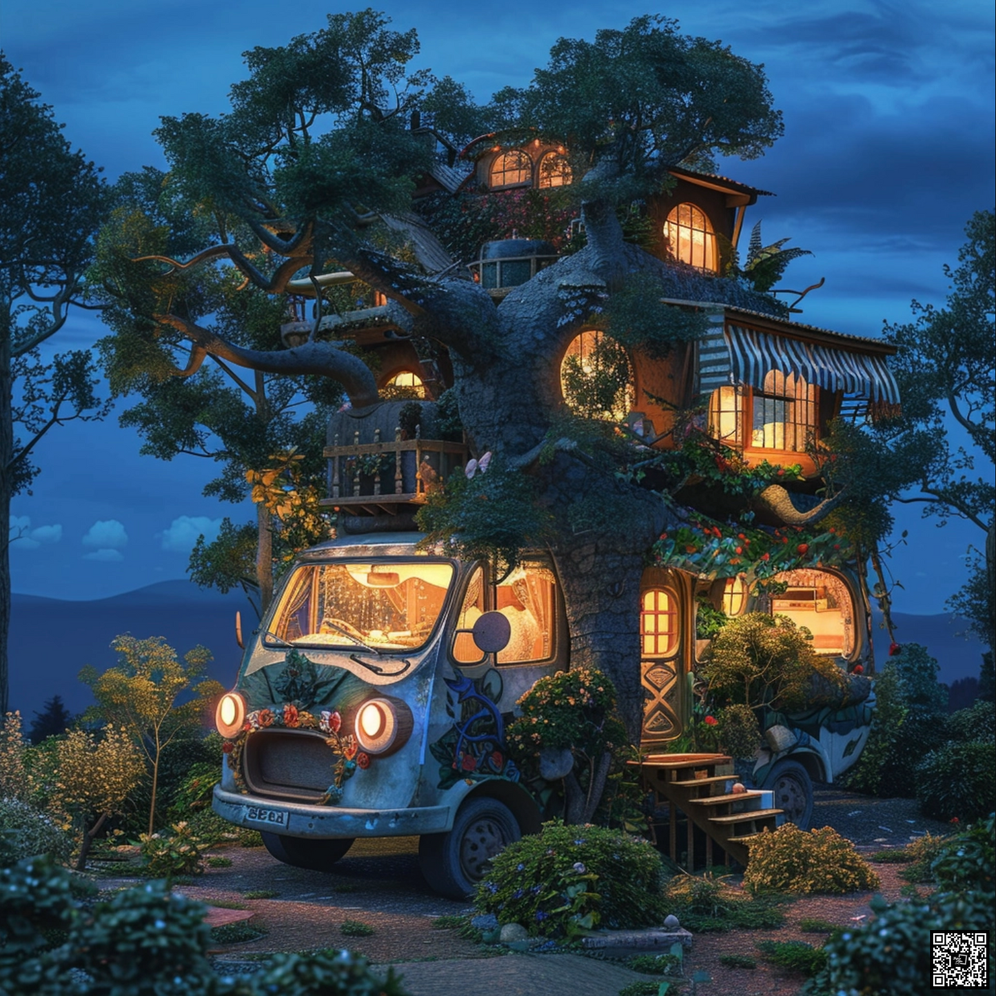 A magical dreamlike motorhome in the style of Hayao Miyazaki