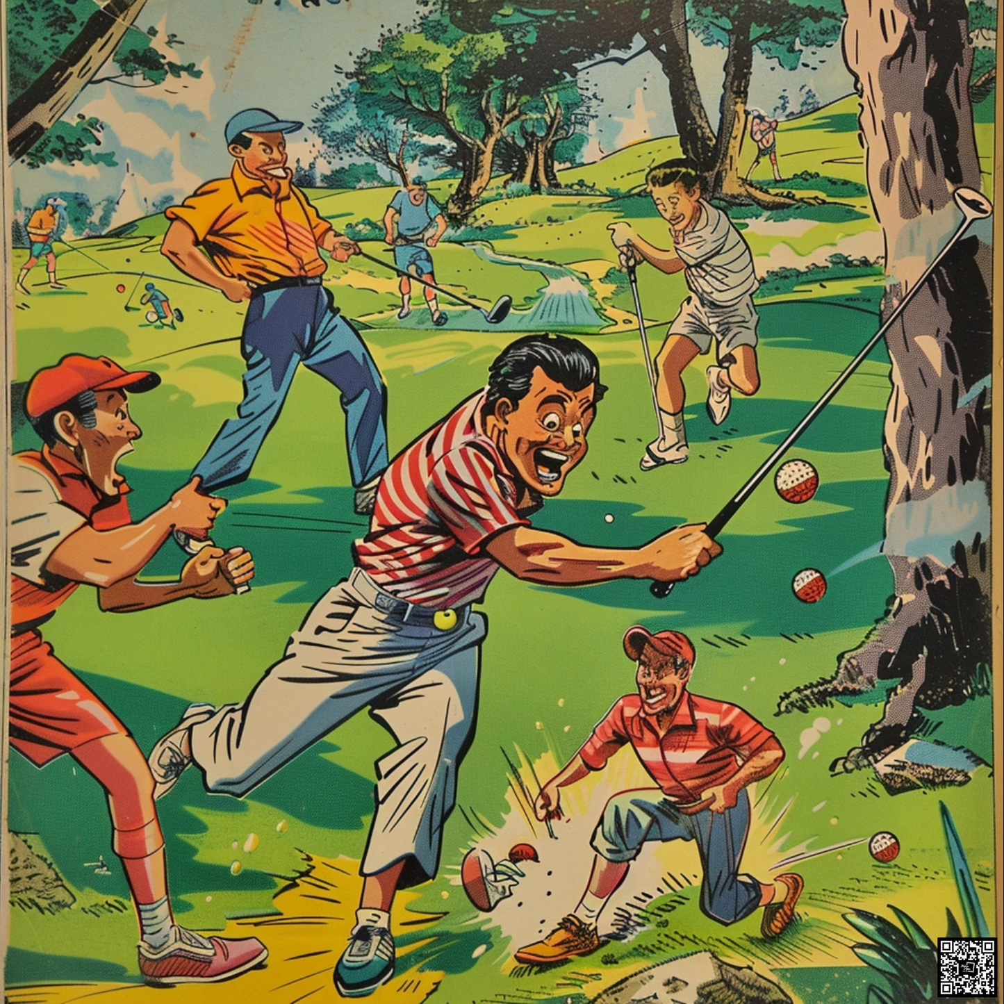 A whimsical retro comic book golf in the style of Mad Magazine