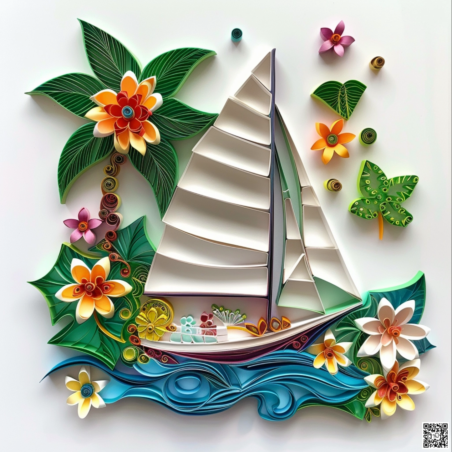 Catamaran with leaves and flowers