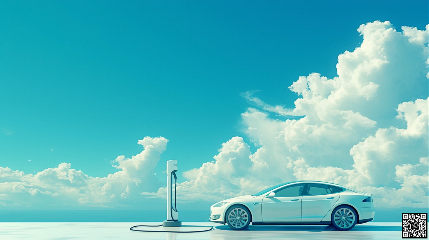 Dreamy exterior electric car in the blue sky