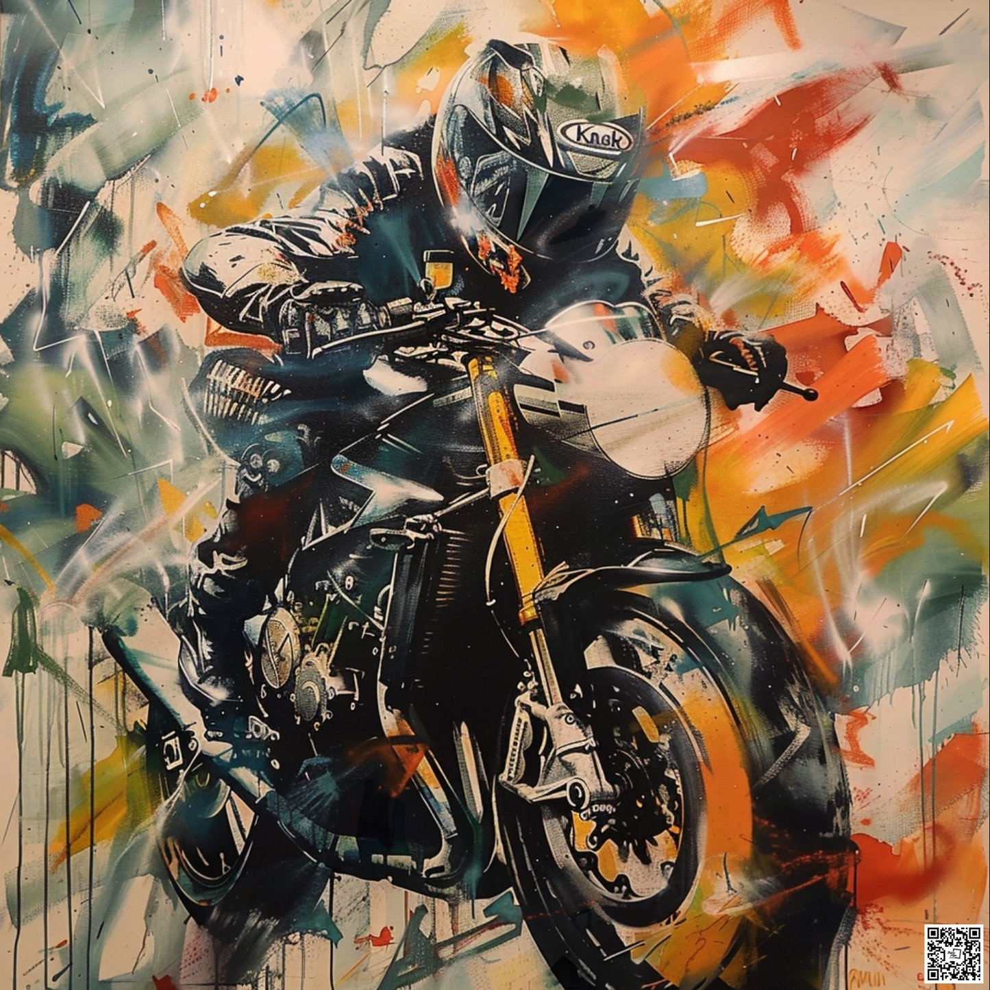 Graffiti art of cartoon representing custom motorcycle