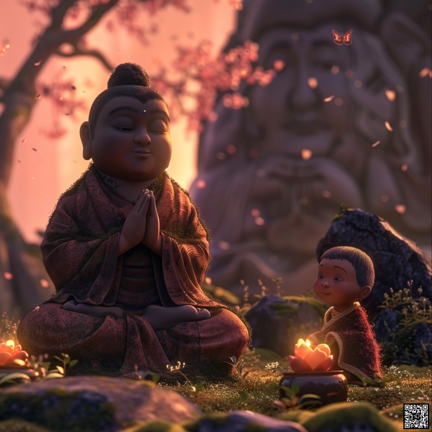 Image of buddhism the religion like in an pixar movie style