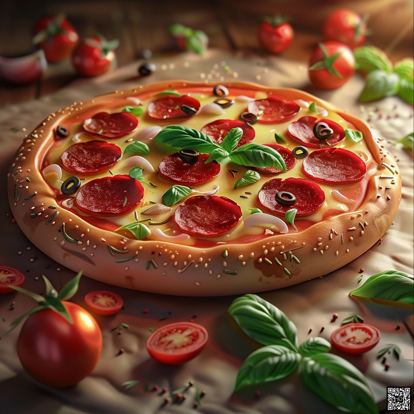 Image of pizza like in an pixar movie style