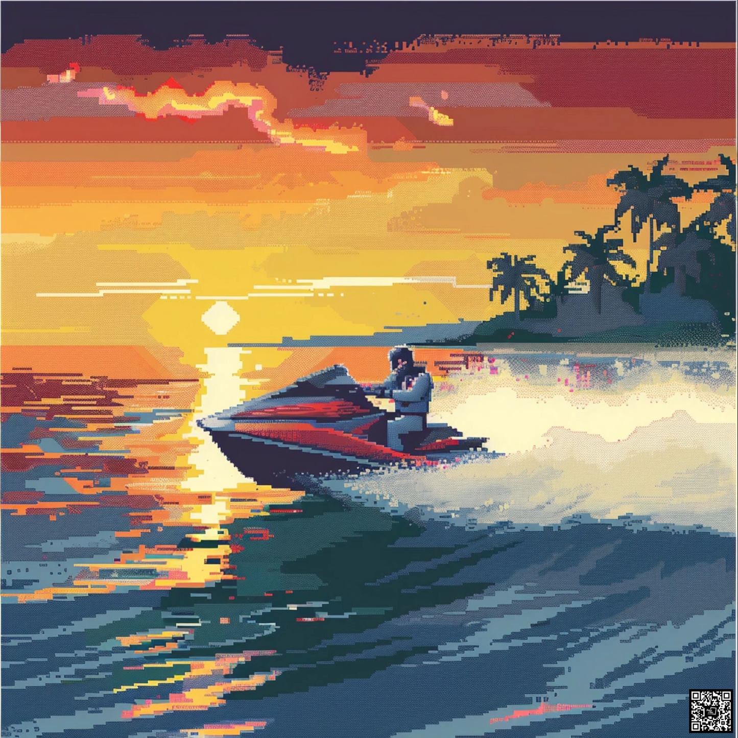 Jetski in pixel art style