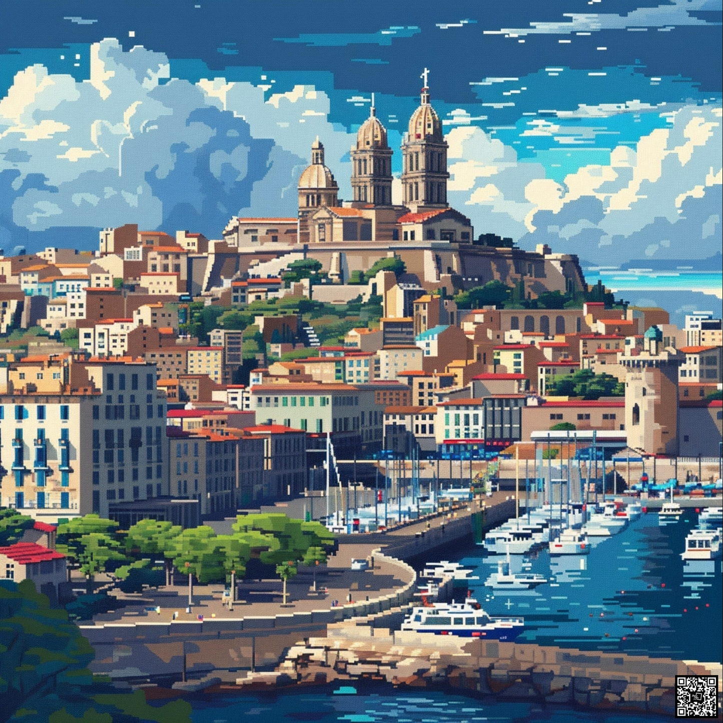 Marseille in pixel art style