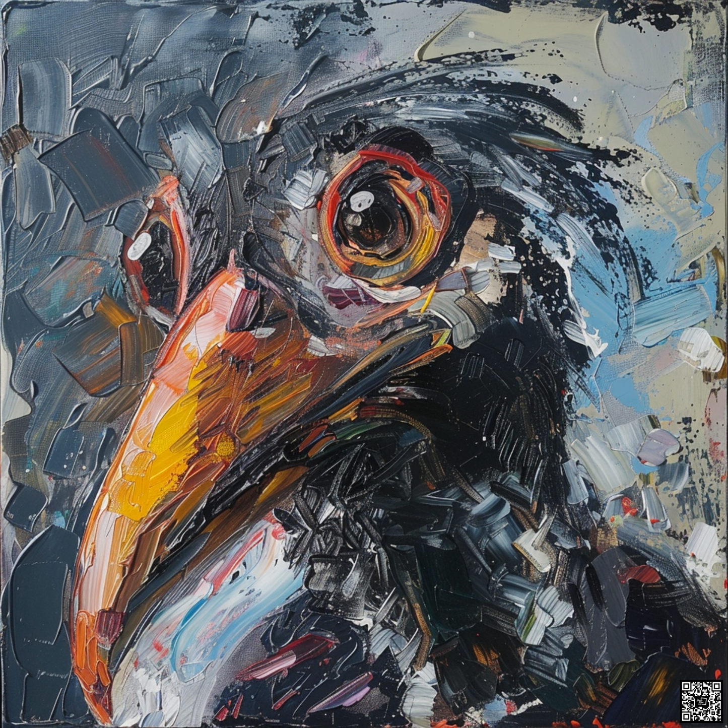 Oil painting on canvas in the baroque style of bird animal