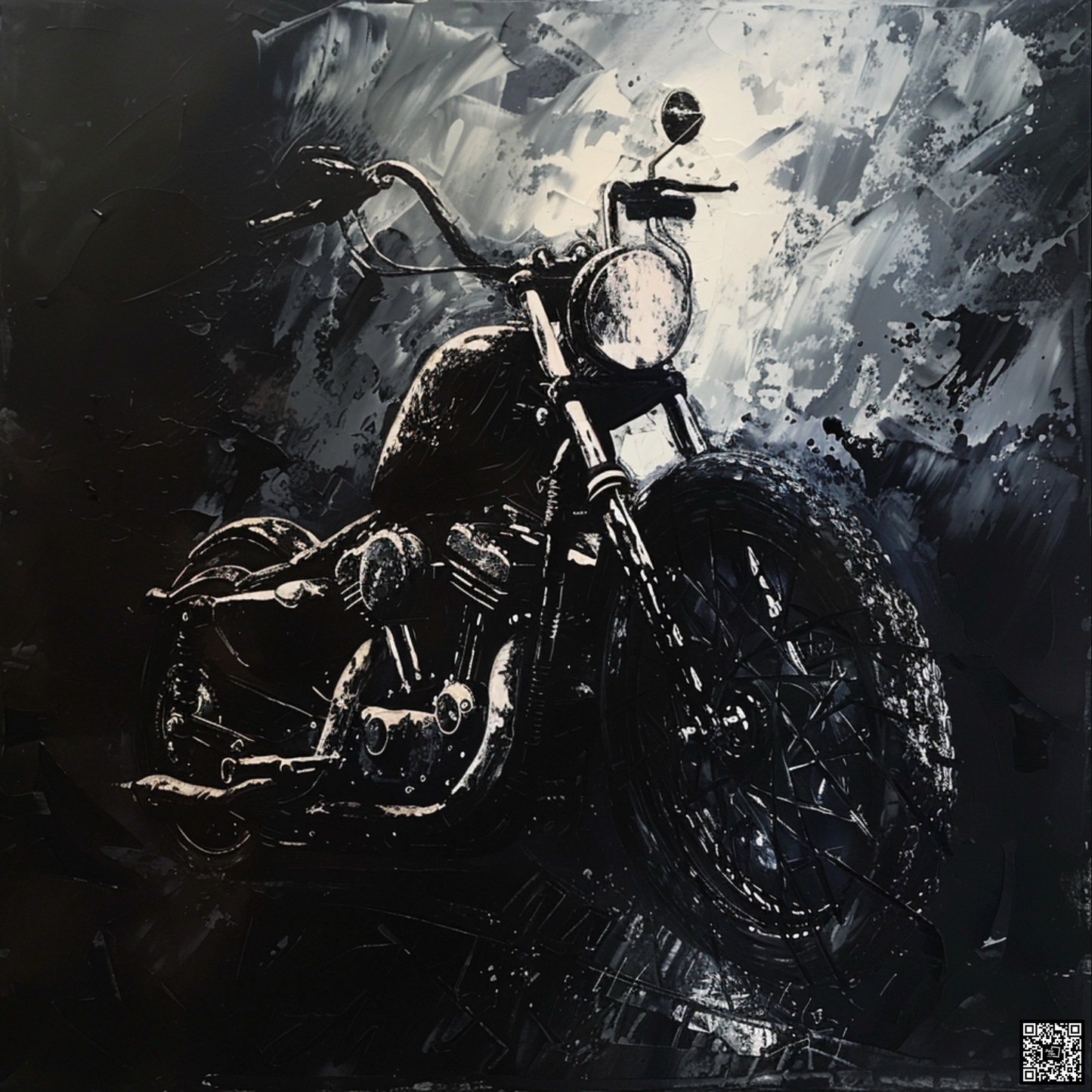 Oil painting on canvas in the baroque style of cafe racer motorcycle