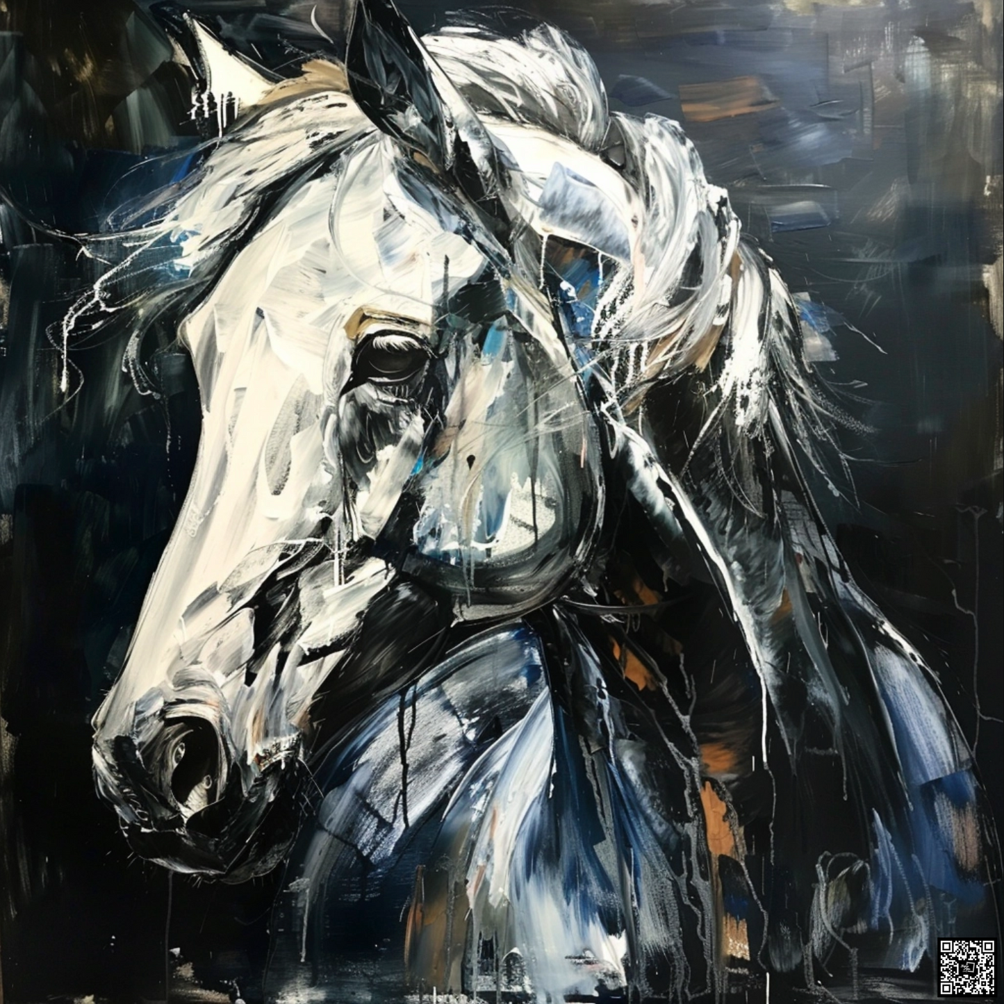 Oil painting on canvas in the baroque style of horse animal