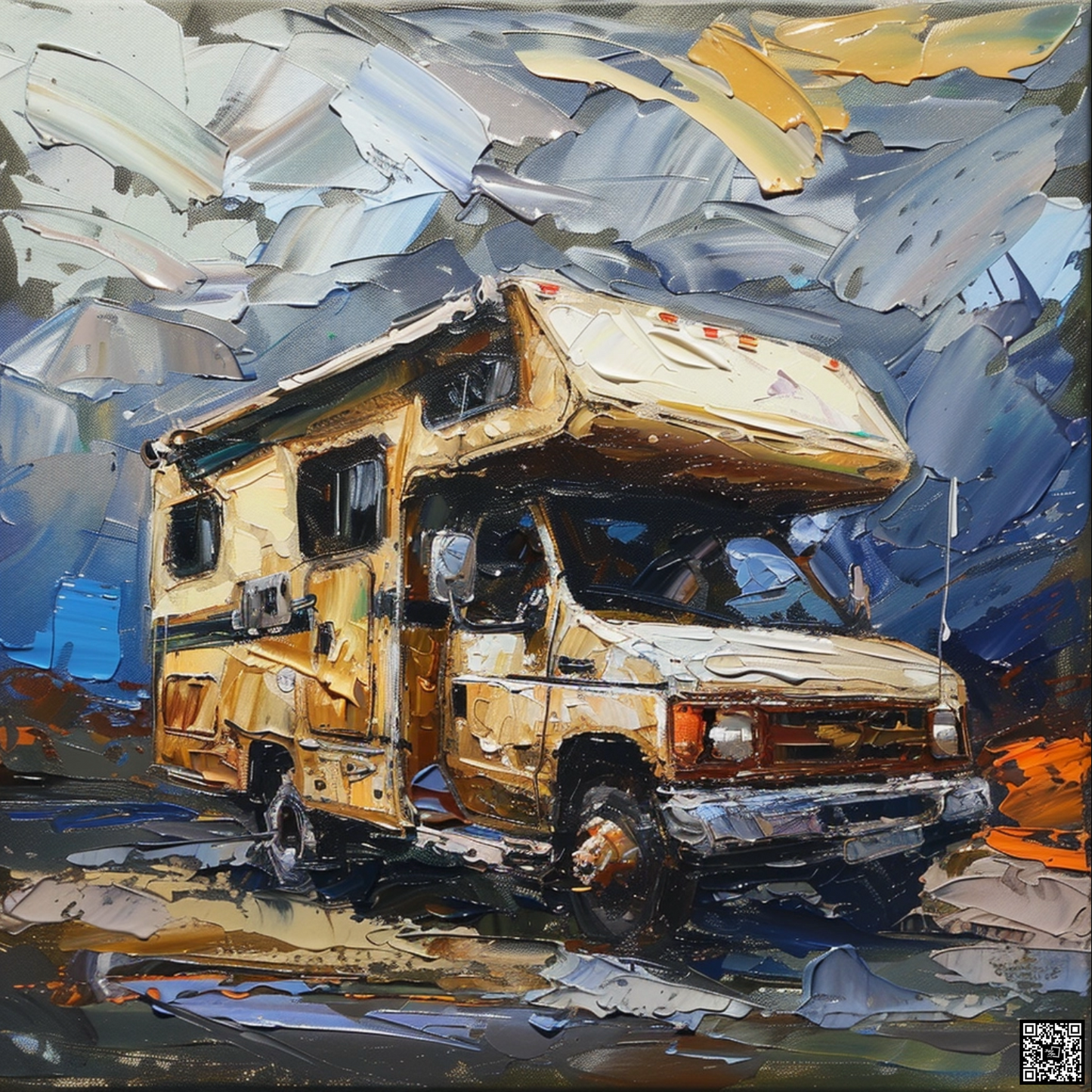 Oil painting on canvas in the baroque style of motorhome