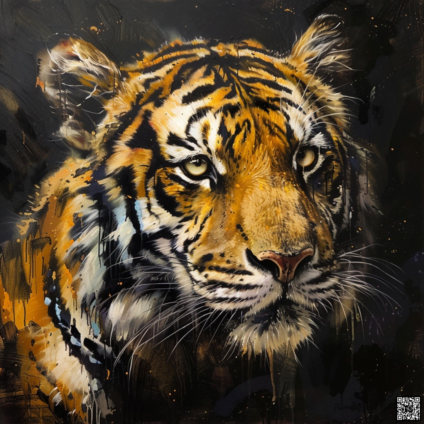 Oil painting on canvas in the baroque style of tiger animal