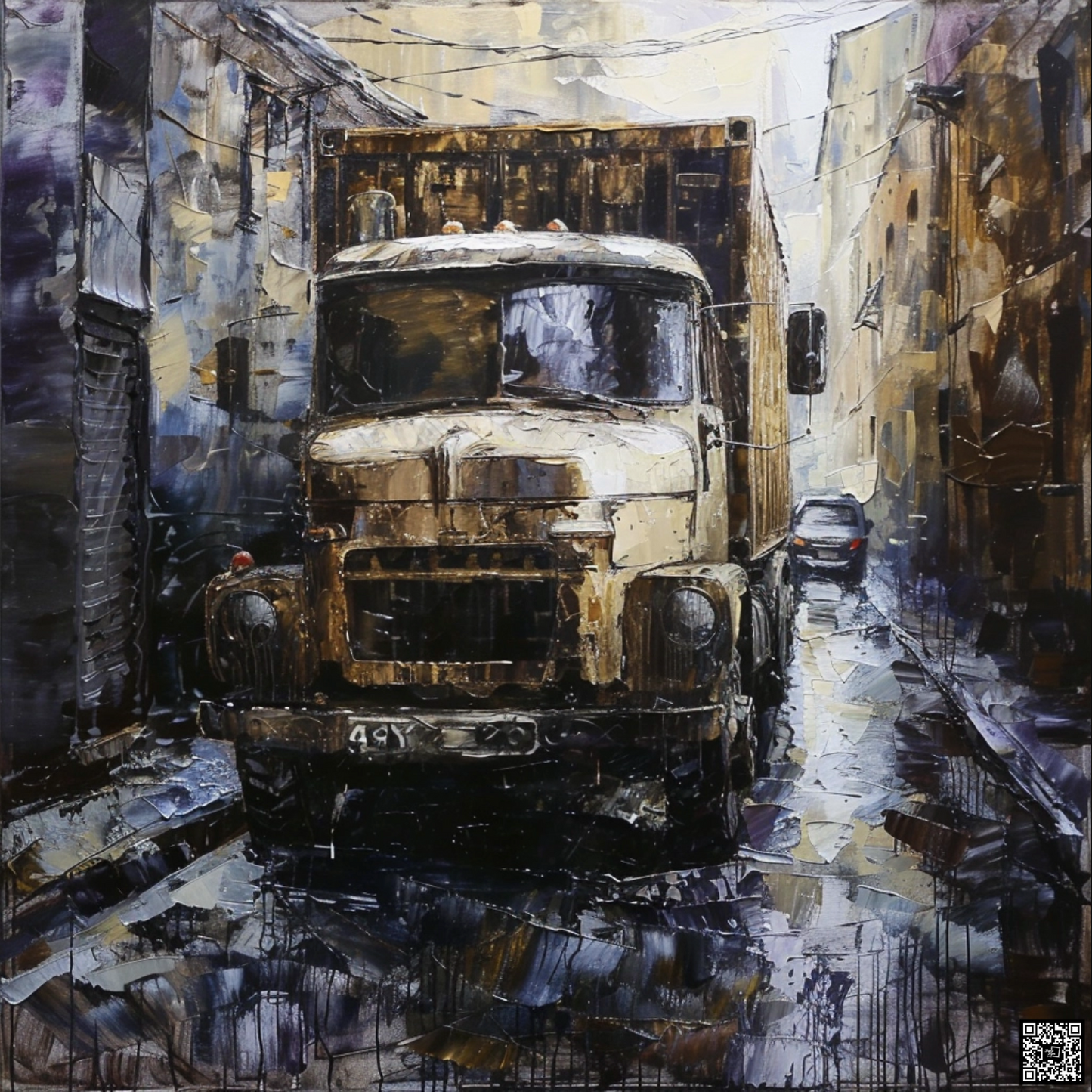 Oil painting on canvas in the baroque style of trucks