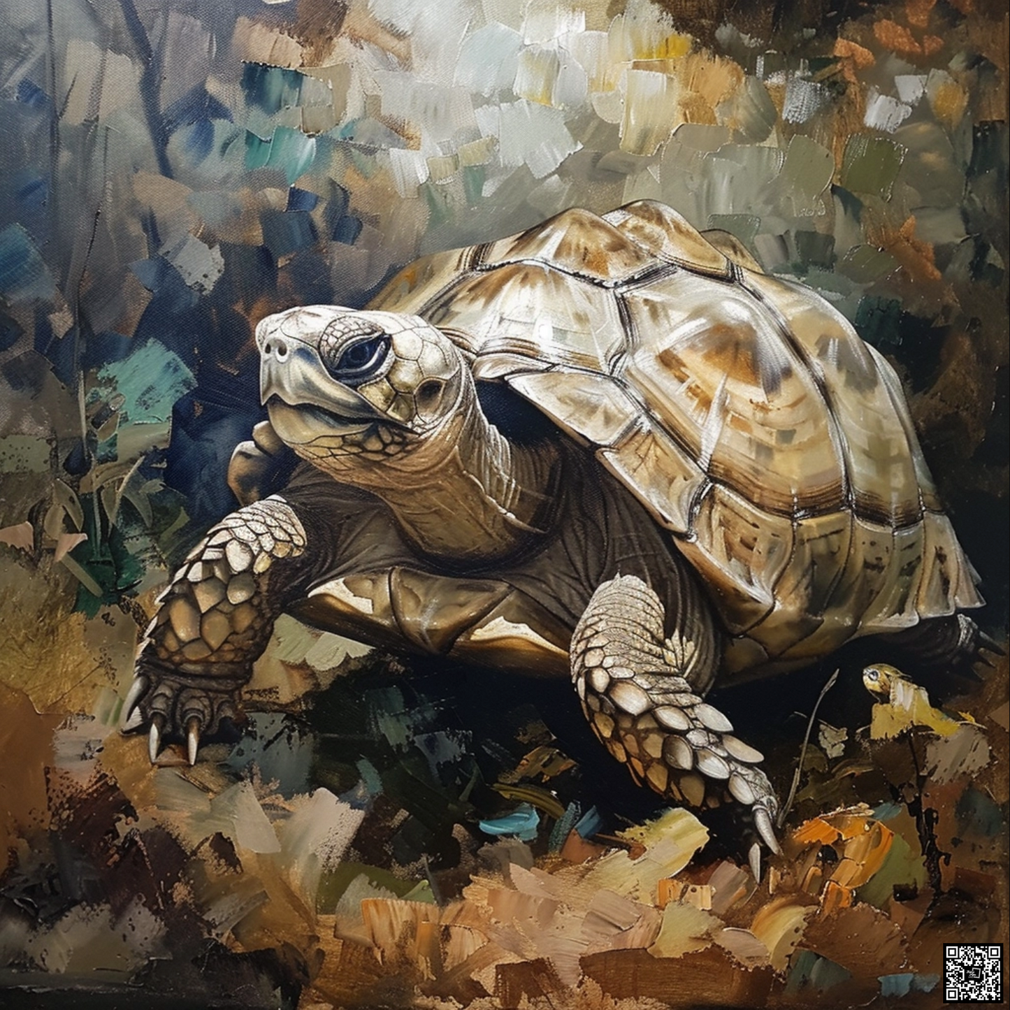 Oil painting on canvas in the baroque style of turtle animal