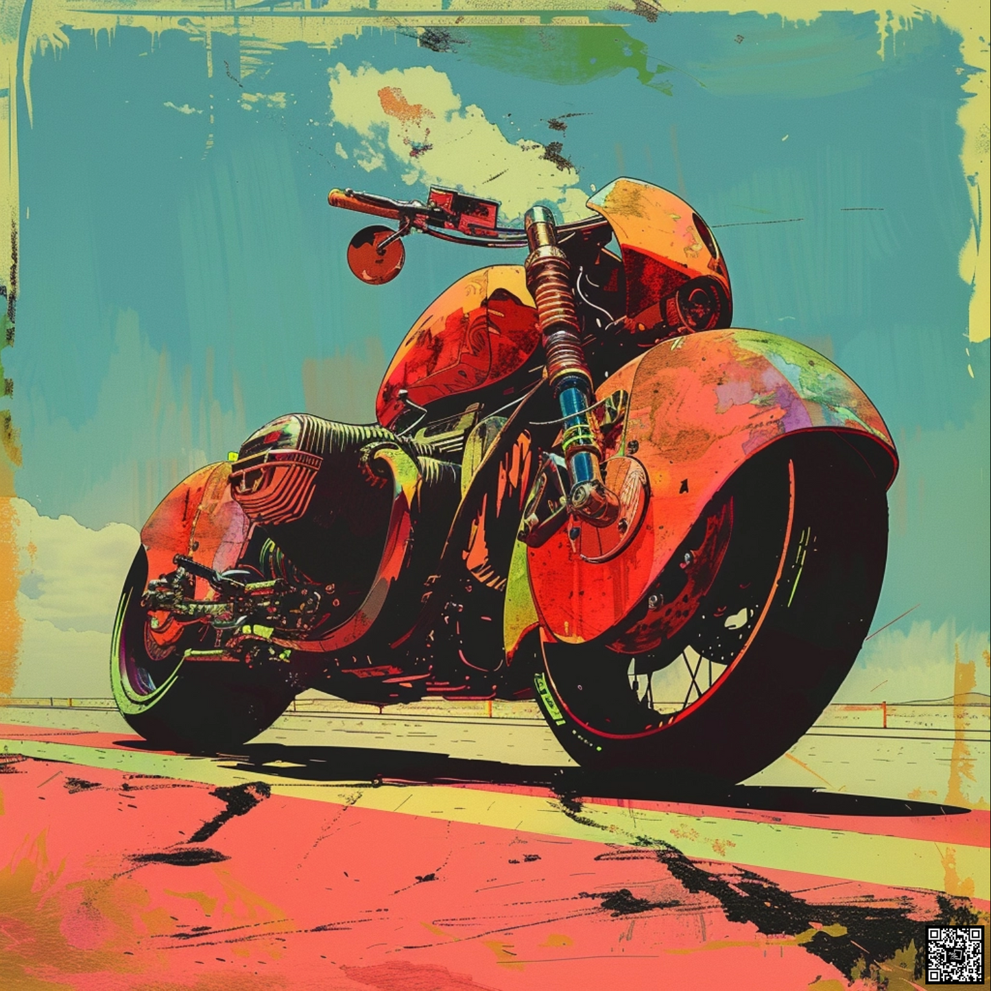 Peter Savilles graphic design depicting a cute side car motorcycle