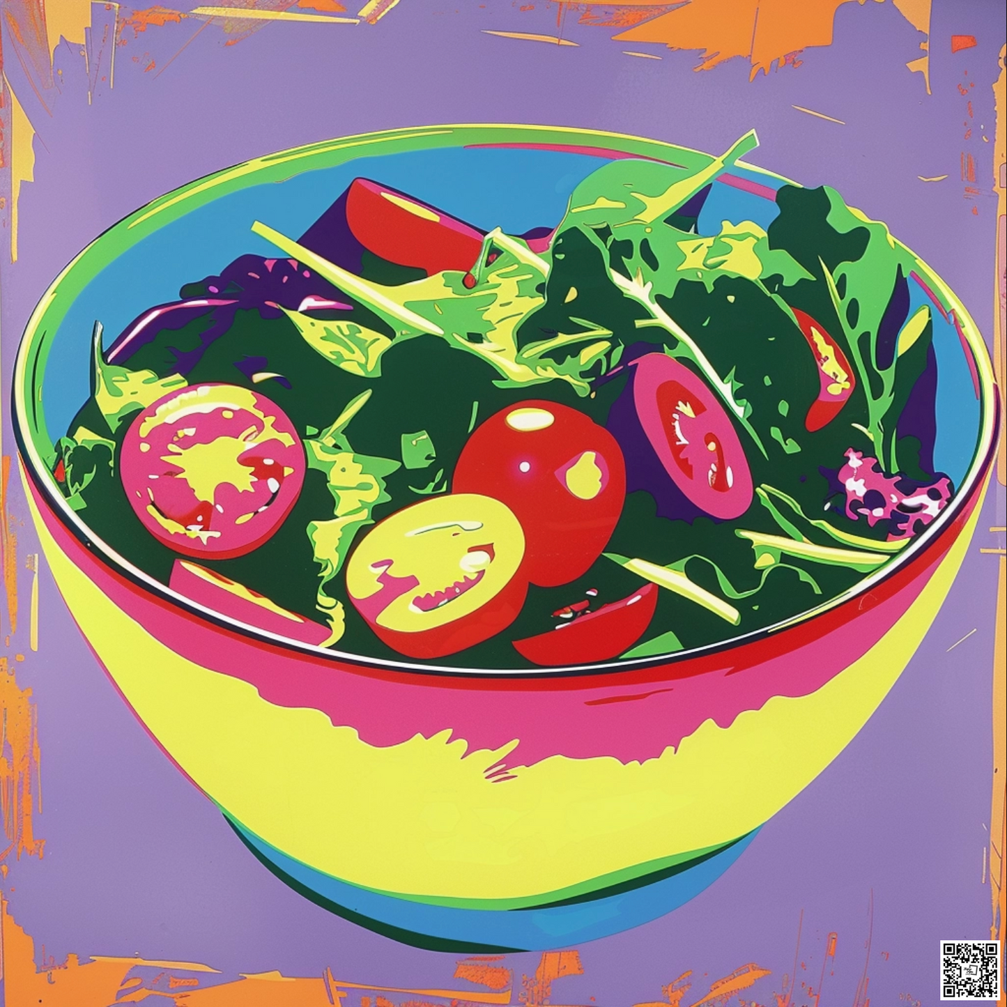 Pop art image of salad food bold colors Andy Warhol style