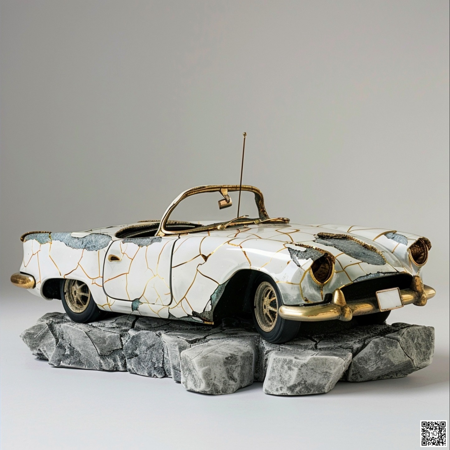 Sculpture of convertible car Kintsugi