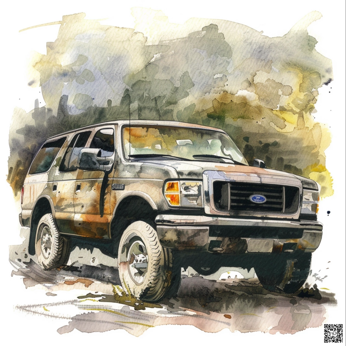 Watercolor sketch of suv