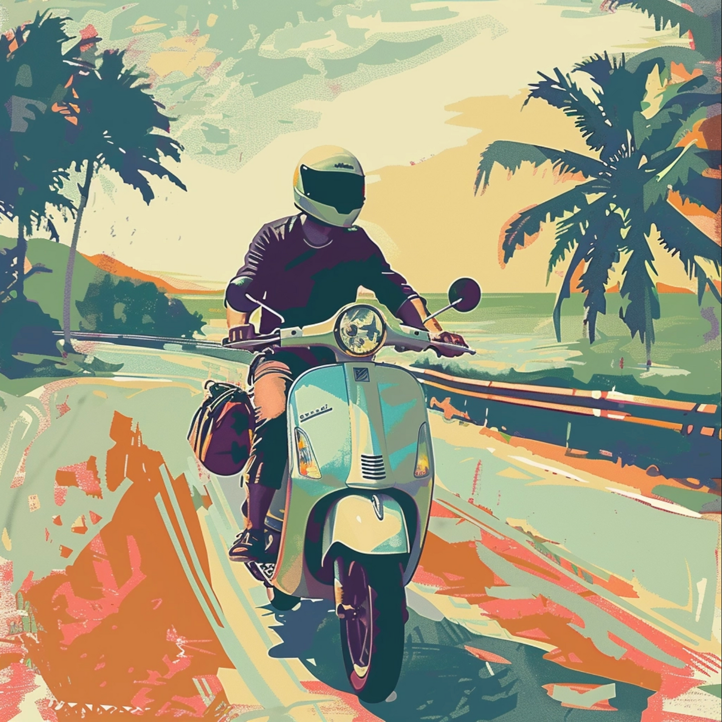 Scooter motorcycle in lofi aesthetic