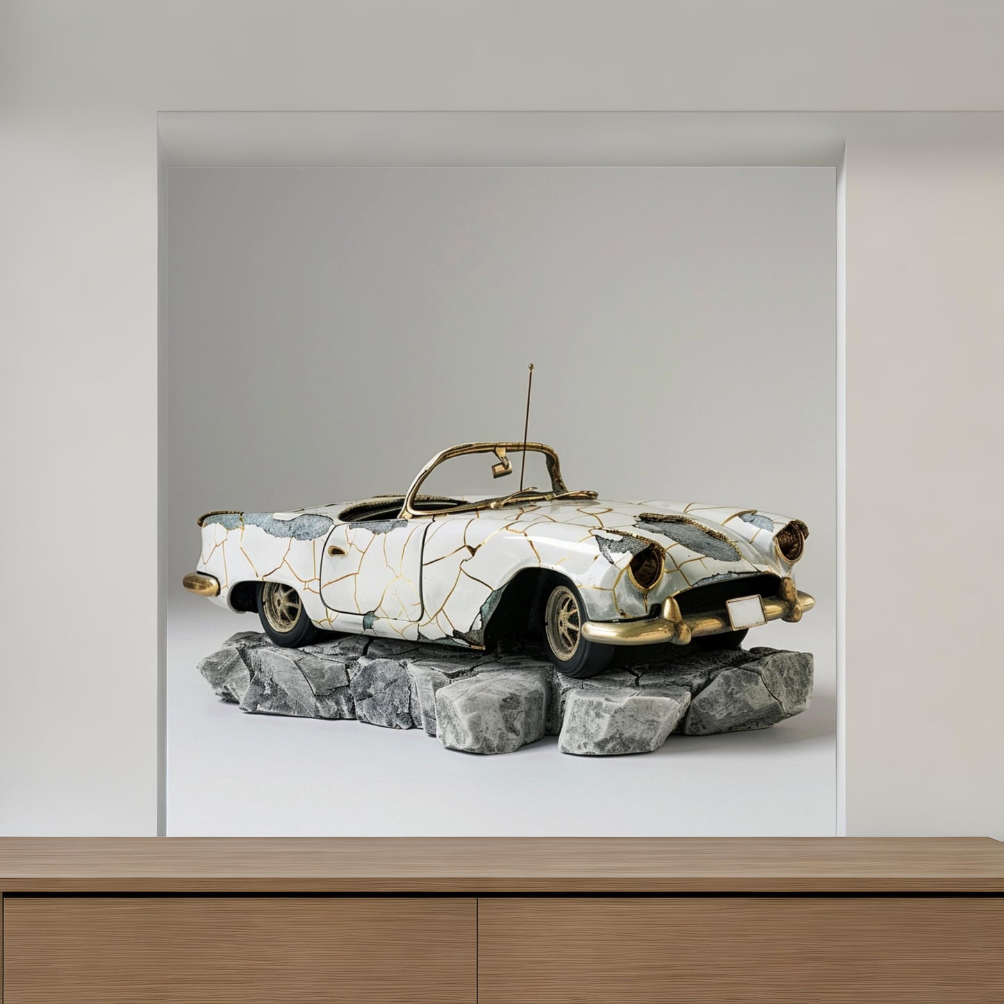 Sculpture of convertible car Kintsugi