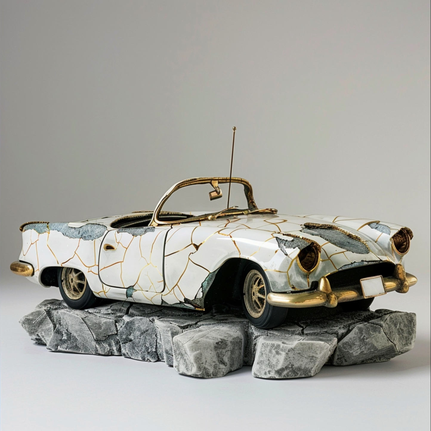 Sculpture of convertible car Kintsugi