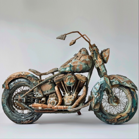 Sculpture of sidecar motorcycle Kintsugi