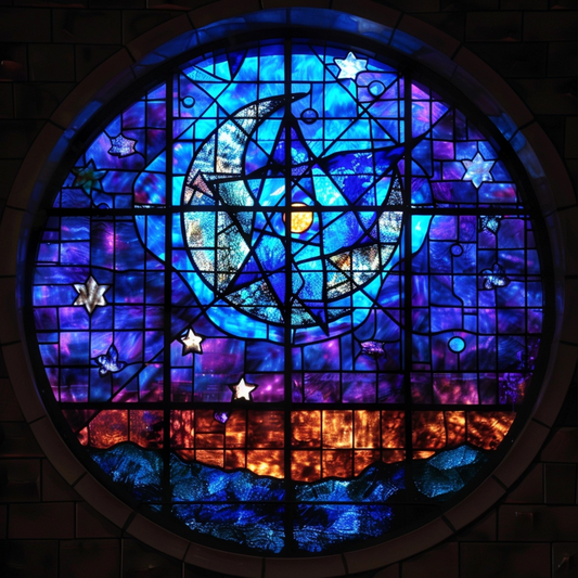 Stained glass window of judaism the religion under the moon