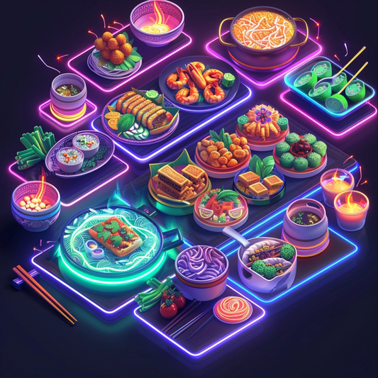 Thai food with neon lightings